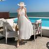Seaside vacation wind waist slim beach dress French beautiful unique ruffle edge neck dress summer
