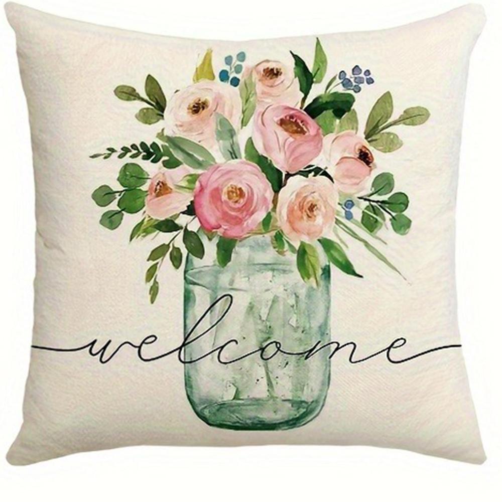 Home room decoration pillowcase floral green plaid striped pattern design living room sofa cushion cover 45x45cm