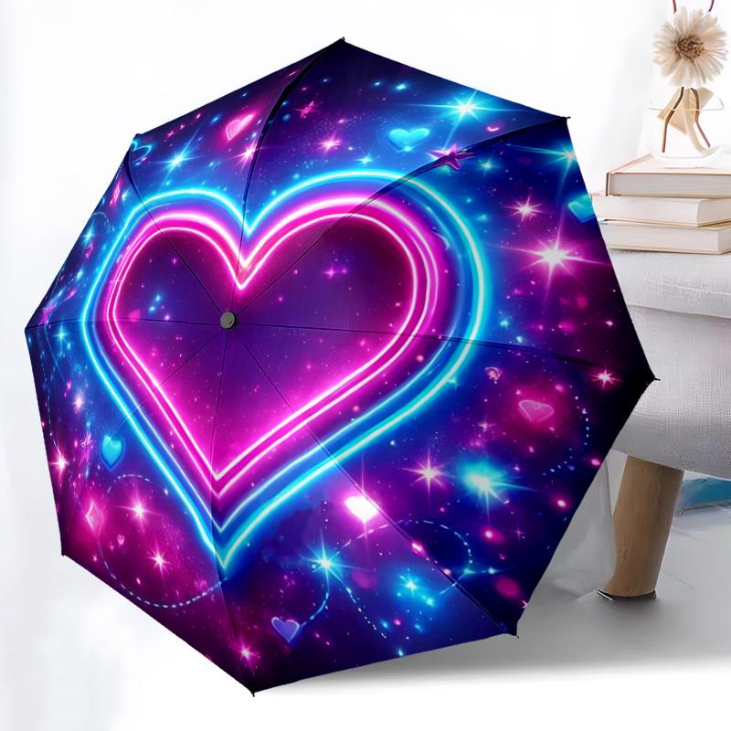 1pc Neon Heart Automatic Folding Umbrella - 8-Rib Durable Iron Frame, Compact Portable for Daily Travel yy251205049