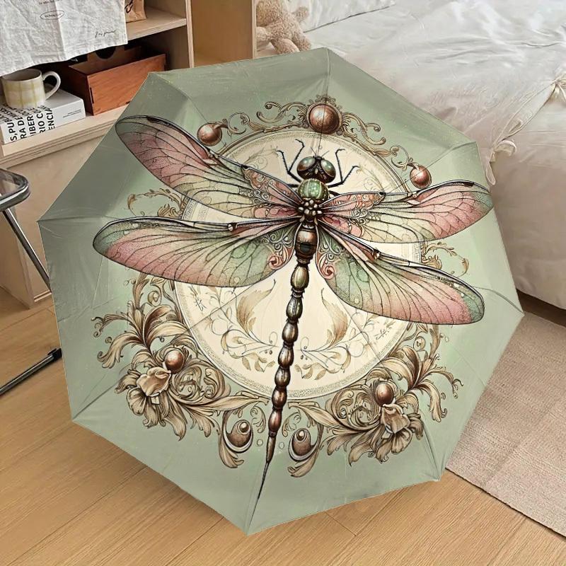 1PC dragonfly floralAutomatic Open/Close Umbrella with Windproof, 8-Rib Sturdy Canopy, Durable Ribs, Fashionable Design1211A