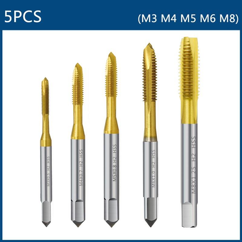 HSS Titanium Coating Screw Tap Drill Bit M2 M2.5 M3 M3.5 M4 M5 M6 M8 M10 M12 Metric Straight Flute Thread Tap Hand Tools Thread Lock3