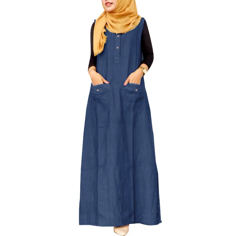 

ZANZEA Женское повседневное свободное длинное платье без рукавов с круглым вырезом 2XL темно-синий