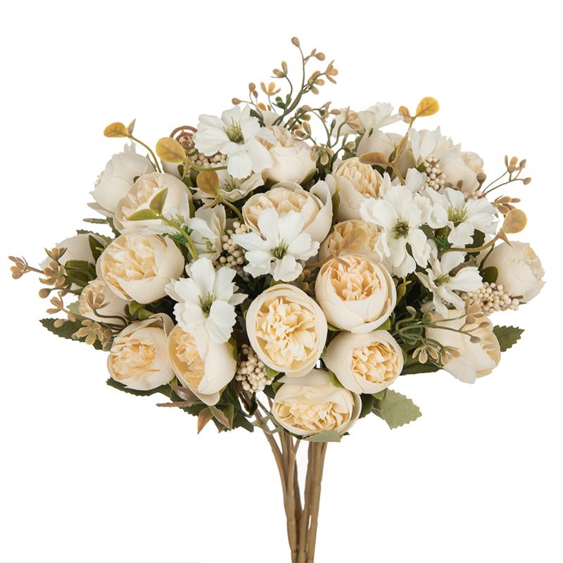 Artificial Flower Silk Tea bud Peony christmas Bride Bouquet For Wedding Home Decoration Accessory Indoor outdoor fake flower