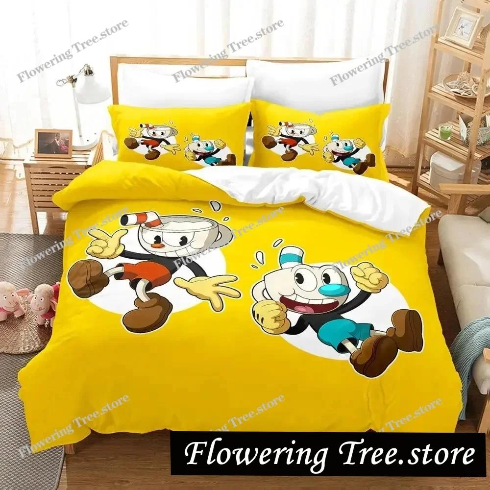 Cartoon Mugman Cuphead Bedding Set Duvet Cover Bed Set Quilt Cover Pillowcase Comforter king Queen Size Boys Adult Bedding Set