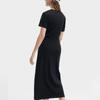 Fila Original Logo Solid Color Slit Fashion Casual Simple Slim Knit Round Neck Pullover Short Sleeve Dress Women Dresses Black F51W429302F-BK