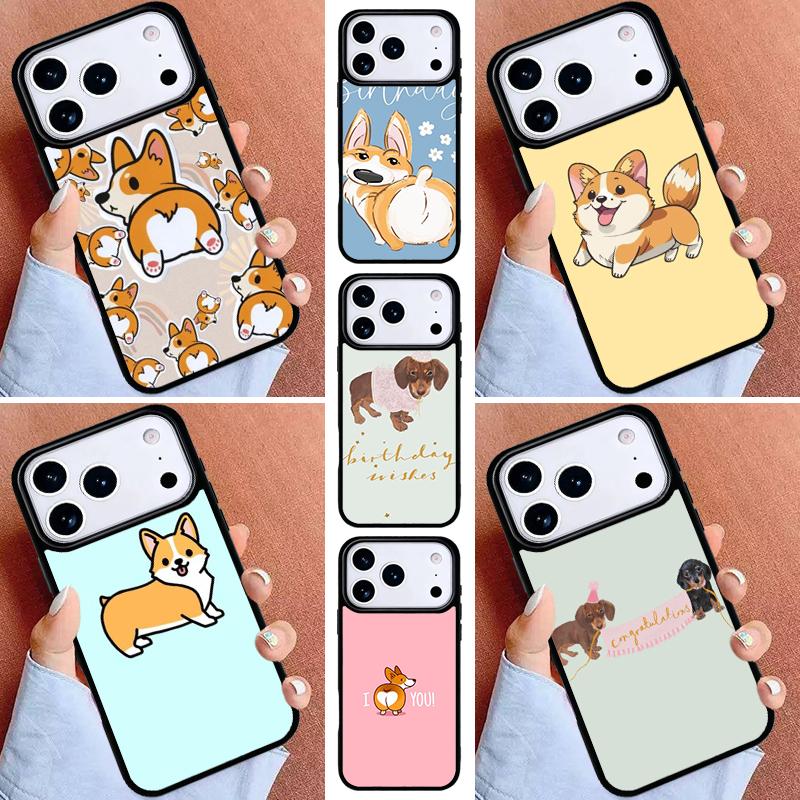 Cartoon Corgi Dog Phone Case for iPhone 16e 15 14 13 12 17 Pro Max Plus Air 17pro Cover Coque