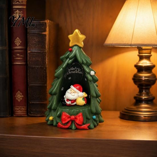 Festive Room Decor Christmas Tree Ornament Lamp, Santa Claus And Golden Star Decor, Durable Resin Decorative Figure for Living Bedroom Window Display