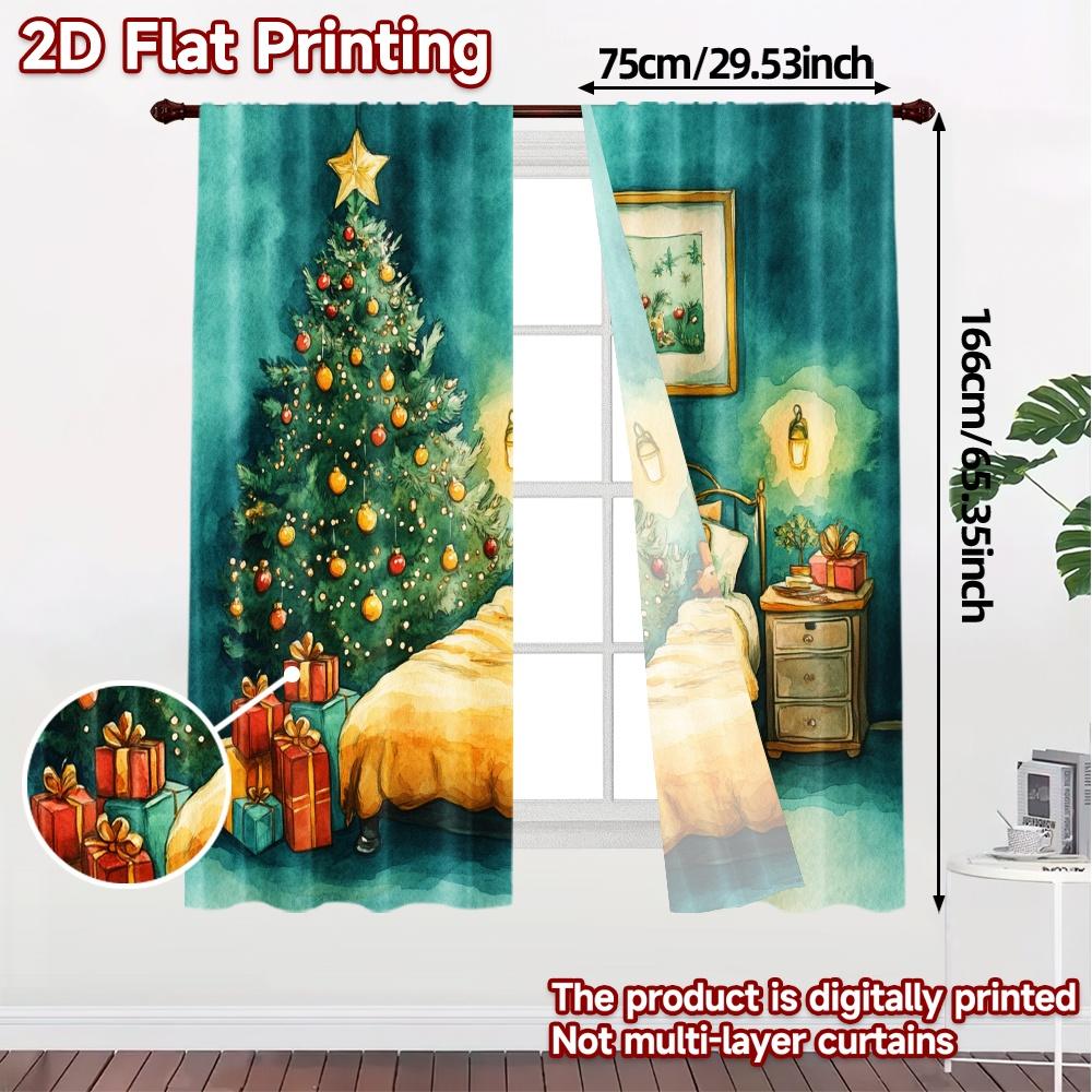 2 Stück, Vorhänge Weihnachten Schlafzimmer Gemütliche Feiertagsszene (2) Schicker Vorhangstoff Garn Vorhänge Feiertags-Ideal für Schlafzimmer, Büro,