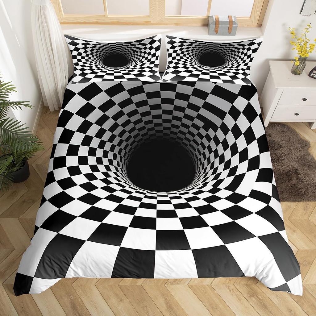Comforter Black White For Boysgirls Abstract Geometry Comforter Fullvisual Art Bedding Set Optical Illusion Bedclothes