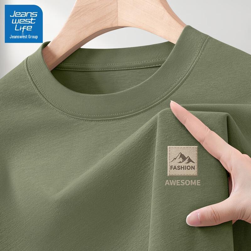 JEANSWEST LIFE Men's 2025 Summer Round Neck Heavyweight Cotton T-Shirt