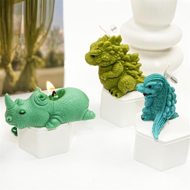 3D Fierce Dinosaur Animal Silicone Candle Mold DIY Rhinoceros Lying Crocodile Shapes Candles Gypsum Home Decor Gift