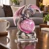 Decorative Figures for Bookshelves 2D Flat Acrylic Dragon Statue, Mystical with Pink Crystal Ball Handmade Fantasy Art Decor on Rock Base, Desktop