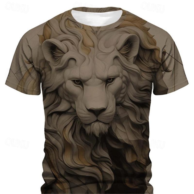 3D Printing Lion Graphic Casual Men's T-shirts Daily Street Short-sleeved Top Retro Sports  Short Sleeve T-shirts