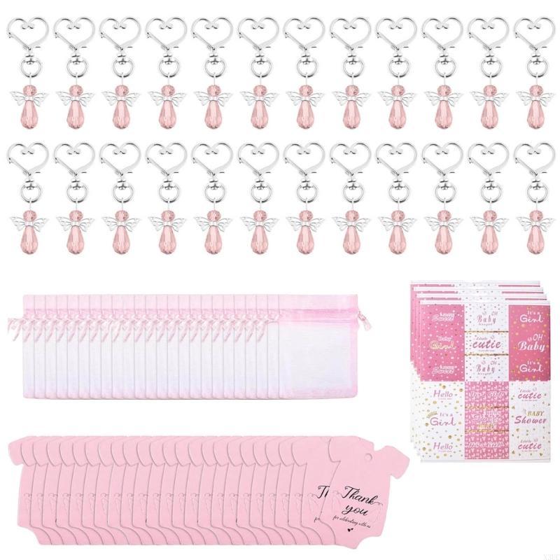 24 Stycken Änglalika Kristallhänge Nyckelringar med Tackkort för Fester X3UC