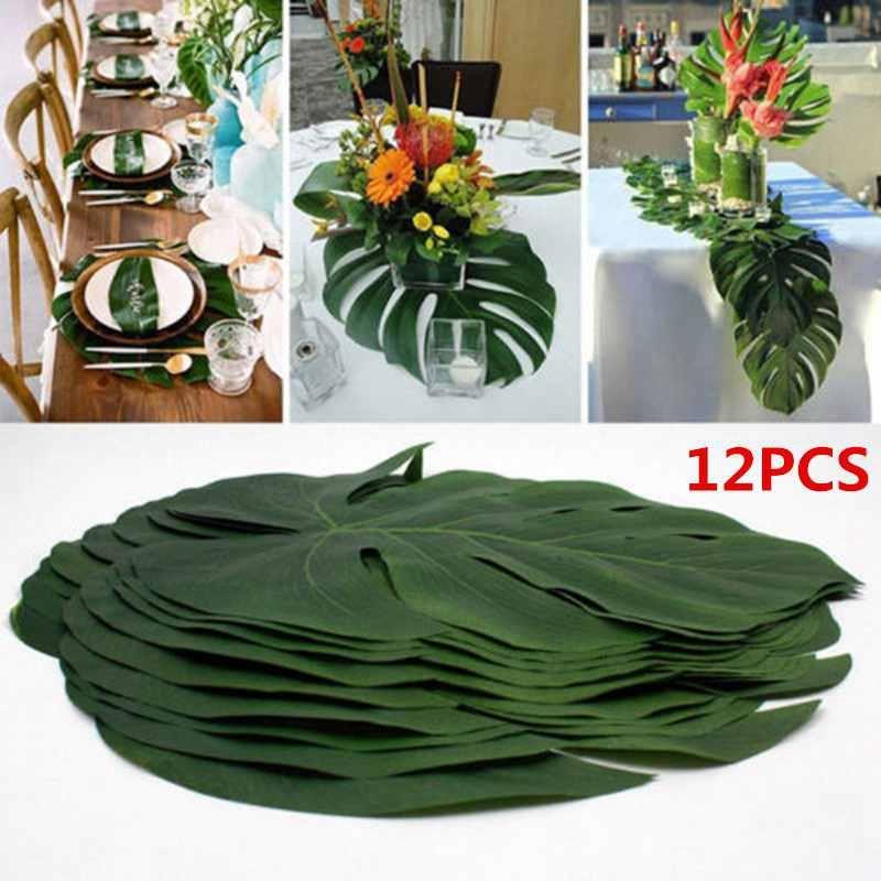 ISAKEN 12 Foglie Finte Tropicali In Plastica - Decorazione Per Feste Hawaiane, Matrimoni, Jungle Party - Varie Misure
