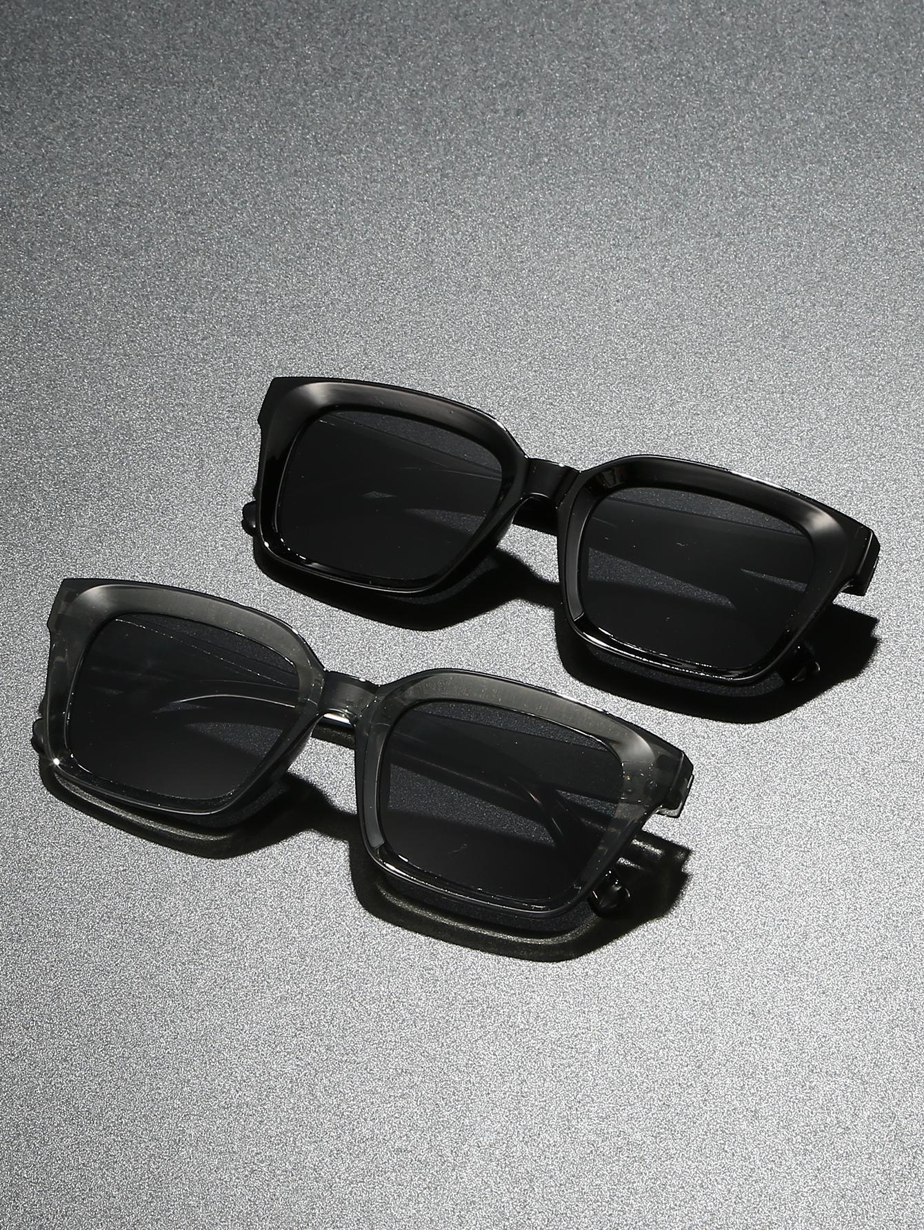 

2Pcs Men S Fashionable Rectangular Frame Glasses Set Rectangular Glasses/Durable Pc Material/Chic Black Glasses For Men And Wome