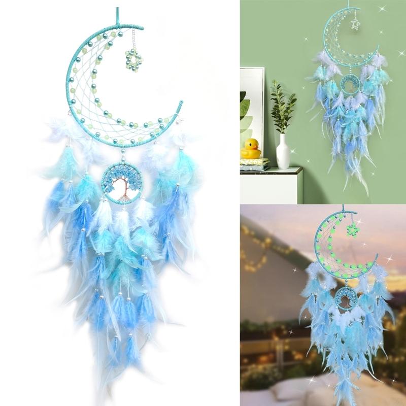 Moon Star Feathered Tassels Dreamcatchers Glowing In Dark Hanging Decors for Religious Celebration and Romantics Setting