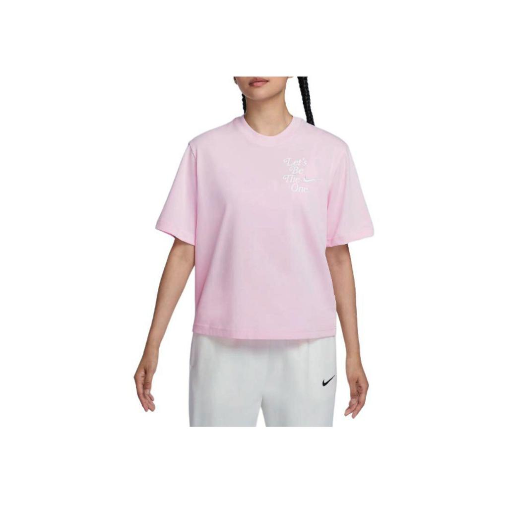 Nike Sportswear Soft Casual Breathable Letter Dopamine Short Sleeve T-Shirt Women T-Shirt Pink Foam HM4581663