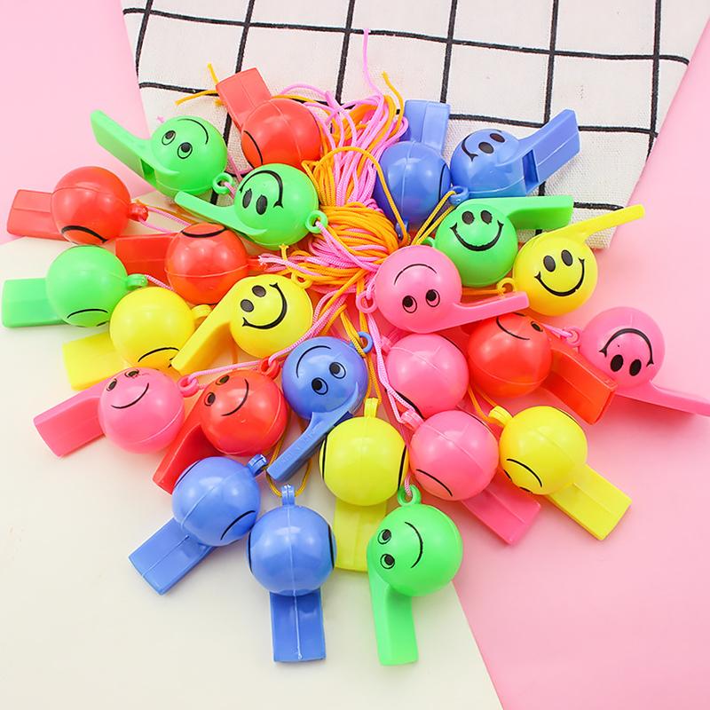 5/10/20PCS Plastic Colorful Smile Face Whistle with Rope Featival Atmosphere Noise Make Party Game Referee Cheerleading Prop ZYF
