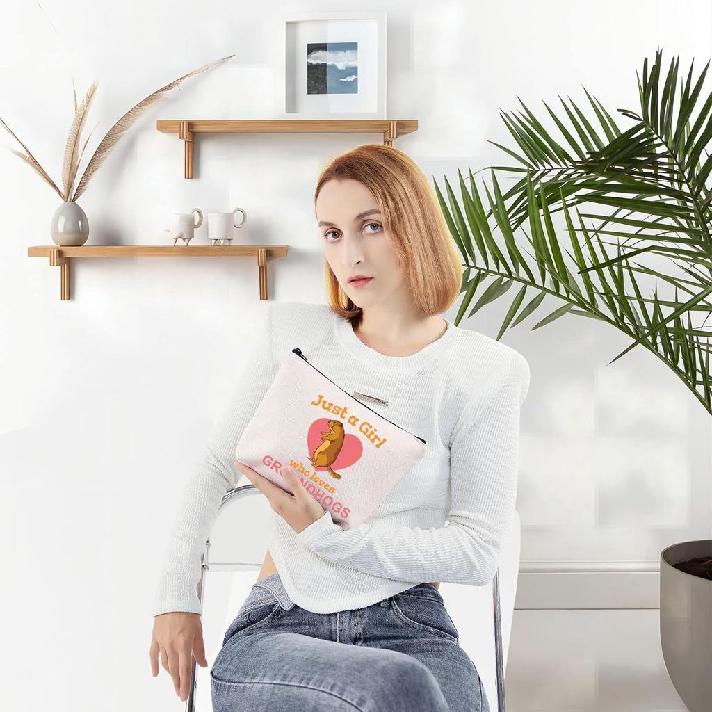 LEVLO Funny Groundhogs Cosmetic Make up Bag Animal Lover Gift Just A Girl Who Loves Groundhogs Makeup Zipper Pouch Bag Groundhogs Lover Gift (Loves