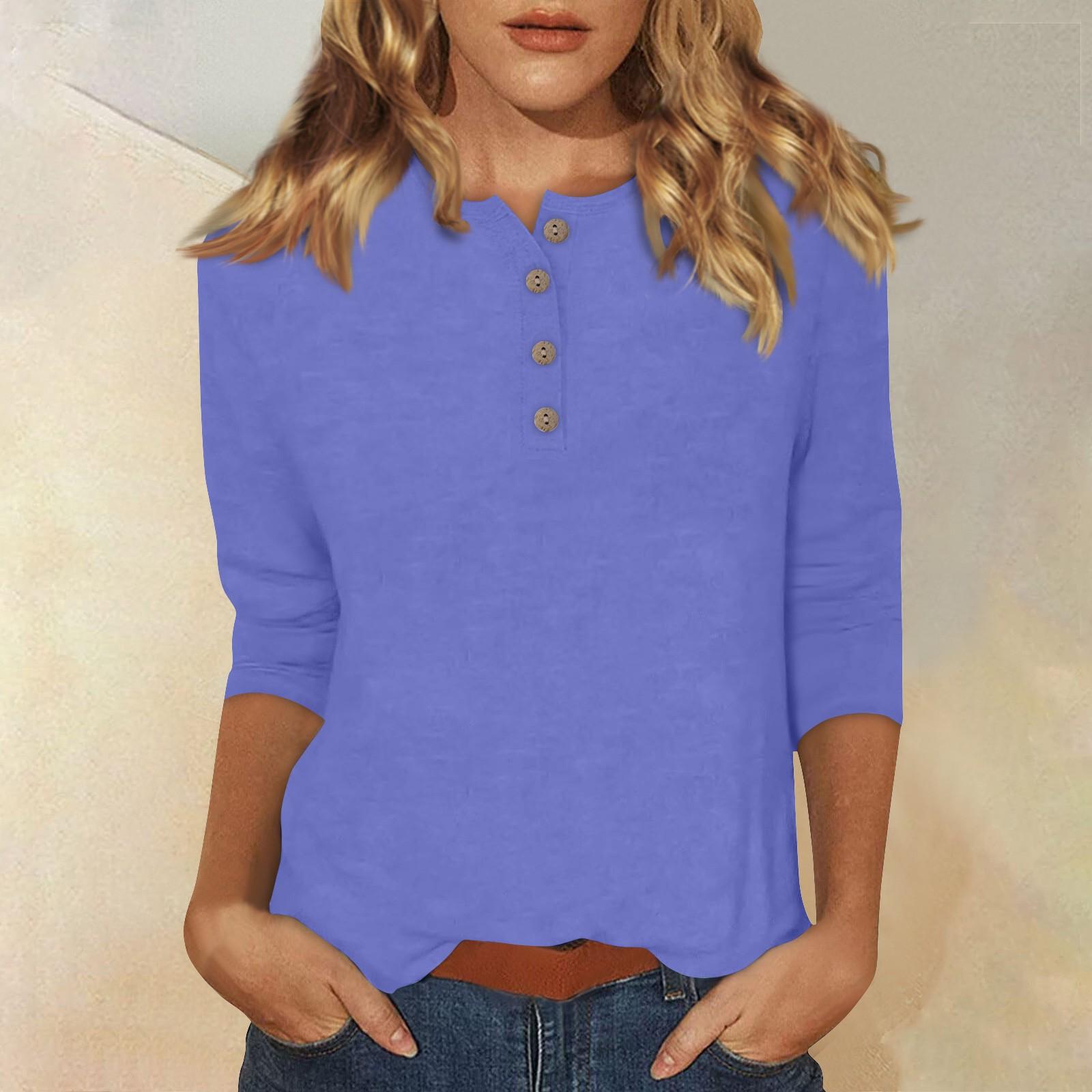 

Женские футболки с милым принтом, блузки, повседневные базовые топы больших размеров, пуловеры для рубашек с рукавами 3/4 S фиолетовый