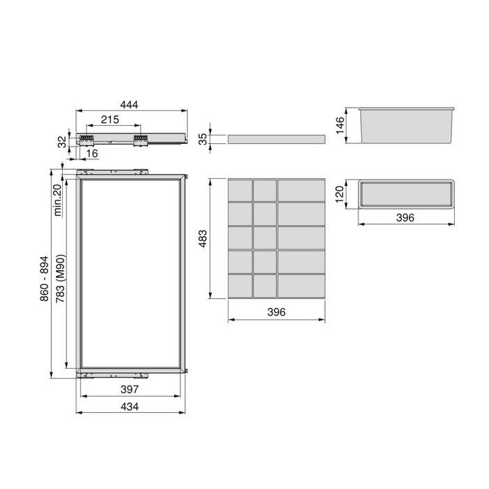 Kit tiroir d'organisation Emuca avec plateau auxiliaire et glissières à fermeture douce pour armoires module 900mm gris pierre