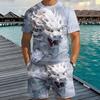 Summer Men's Animal 3D Digital Printing Two-piece Set Street Casual Fashion Breathable Comfortable Sports Loose Large Size Sports Wear