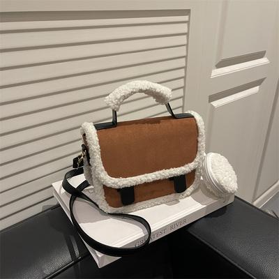 Plush Shoulder Portable Saddle Bag Plush Bag Women's Bag Autumn and Winter New Niche Matte Handbag Retro Messenger Bag