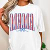 Patriotic Mama Shirt, | Coquette 4th of July Mom Shirt | Varsity Letters Stripes Memorial Day Tee