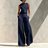 Women's Casual Tracksuit Sleeveless Tank Top High Waist Wide Leg Pants Two Piece Outfit