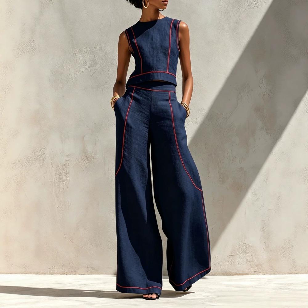 Women's Casual Tracksuit Sleeveless Tank Top High Waist Wide Leg Pants Two Piece Outfit