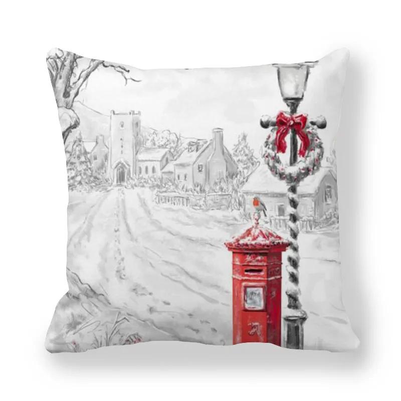 Merry Christmas  Decorations Printed Cushion Cover Home Living Room Sofa Decoration Square Pillowcase