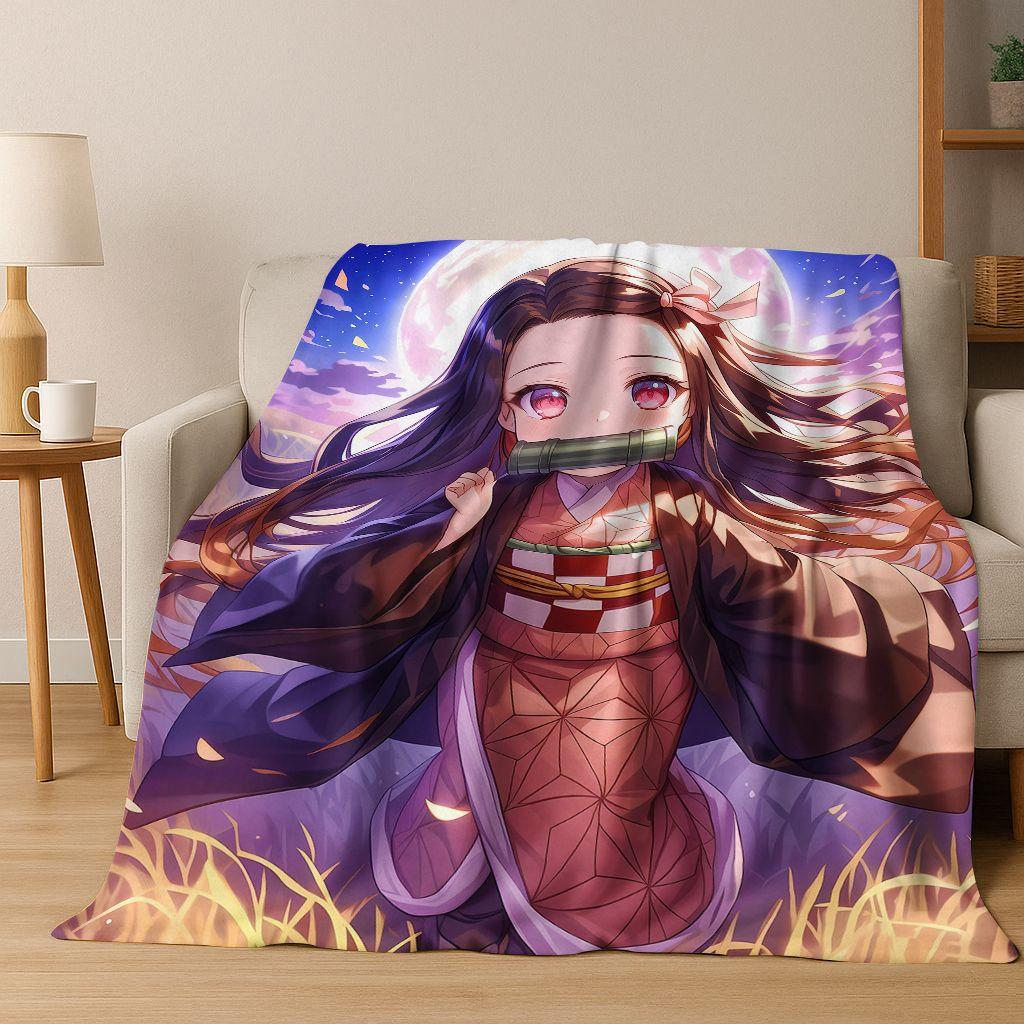 Anime Demon S-Slayer Kamado Nezuko Tanjirou Cartoon Flannel Blanket,Cozy Soft Throw Blanket for Home Bedroom Bed Sofa Cover Kids