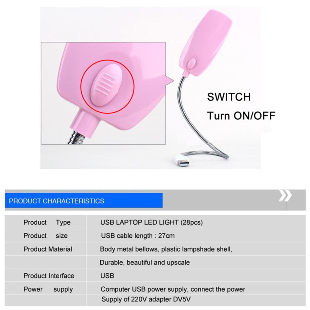 Nova luz noturna USB flexível com 28 LEDs para leitura de livros, laptop, notebook e computador de mesa - Proteção para visão sem cintilação
