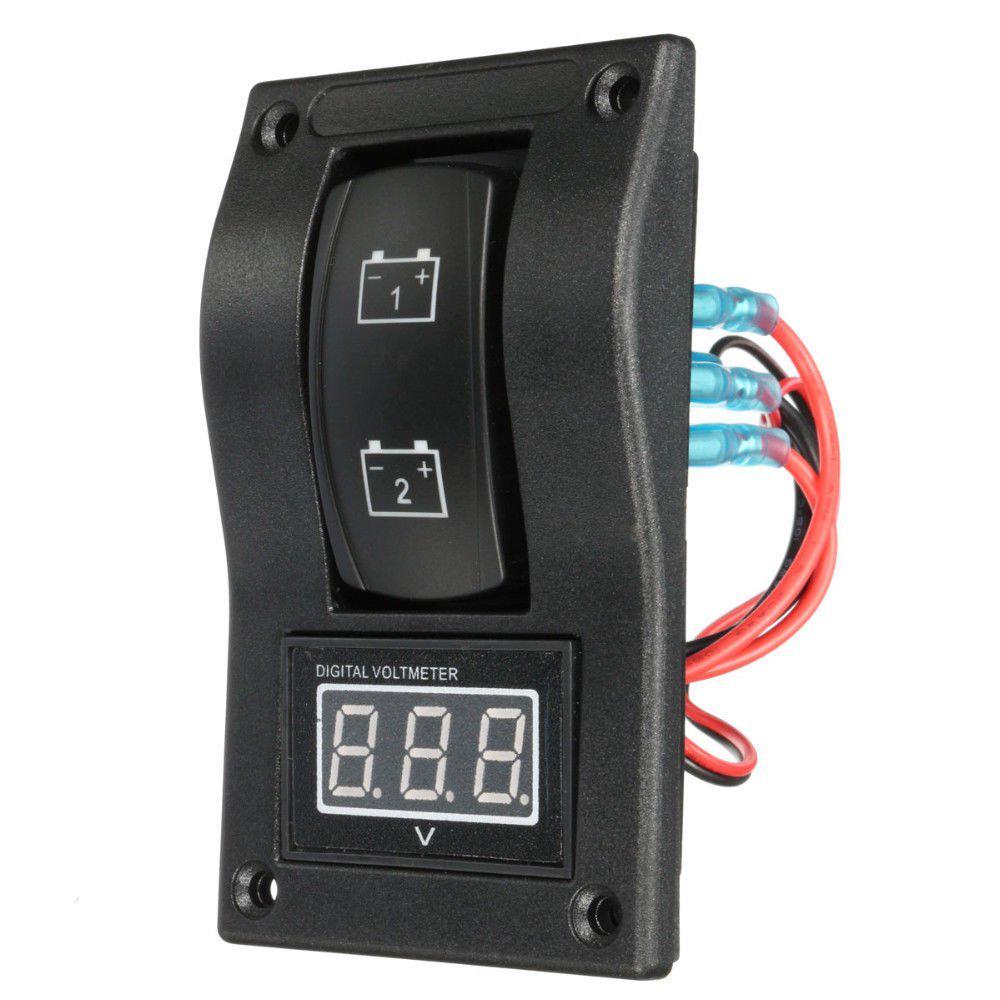 12V Marine Boat Dual LED Battery Test Panel Rocker Switch Voltage