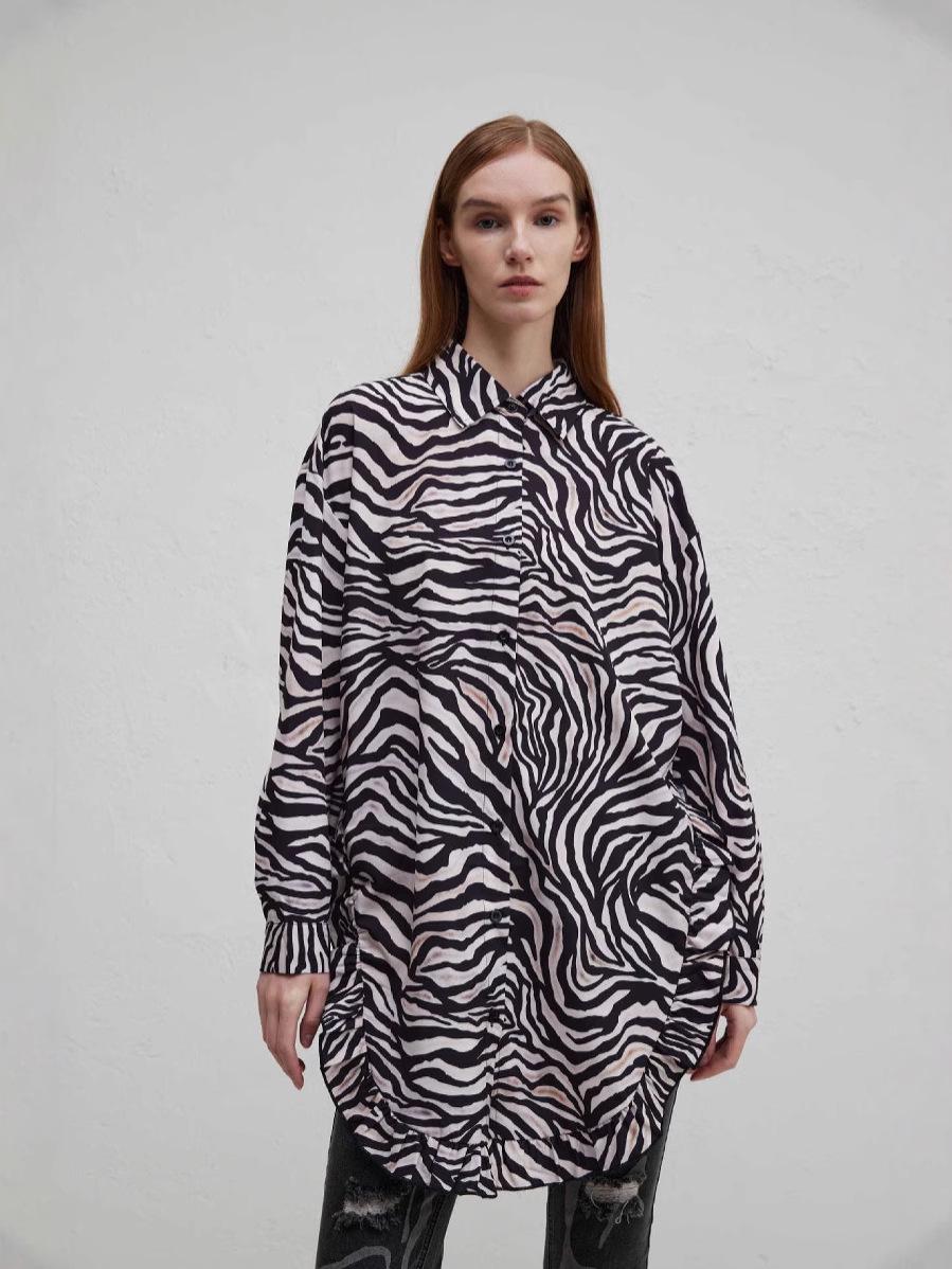 

Женское платье с длинным рукавом с принтом зебры 2024 - Европейская и американская мода Large темно-коричневого