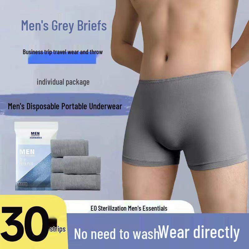 Sterilized Men's Disposable Travel Boxer Briefs - Wash-Free, Mid-Rise, Portable for Business Trips & Outdoor Activities
