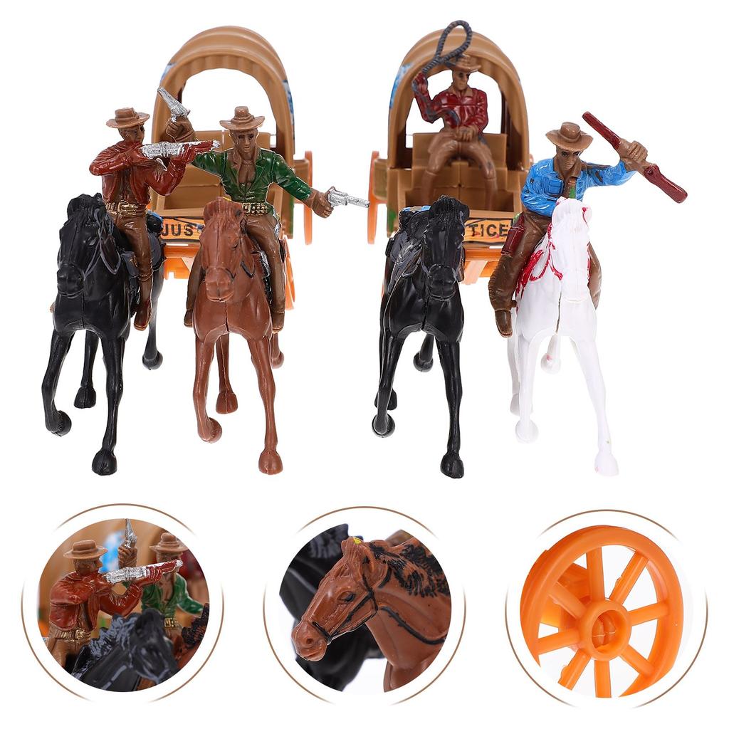 2 Sets of West Cowboy Carriage Models Plastic Carriage Models with Cowboy Culture Collection Mini Toys