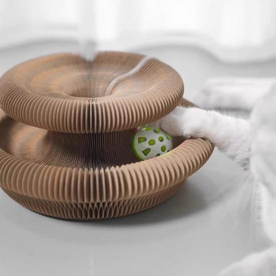 Cat Scratcher Accordion Toy Changeable Interactive Cat Scratching Board with Bell Ball Foldable Corrugated Paper Scratch Toy