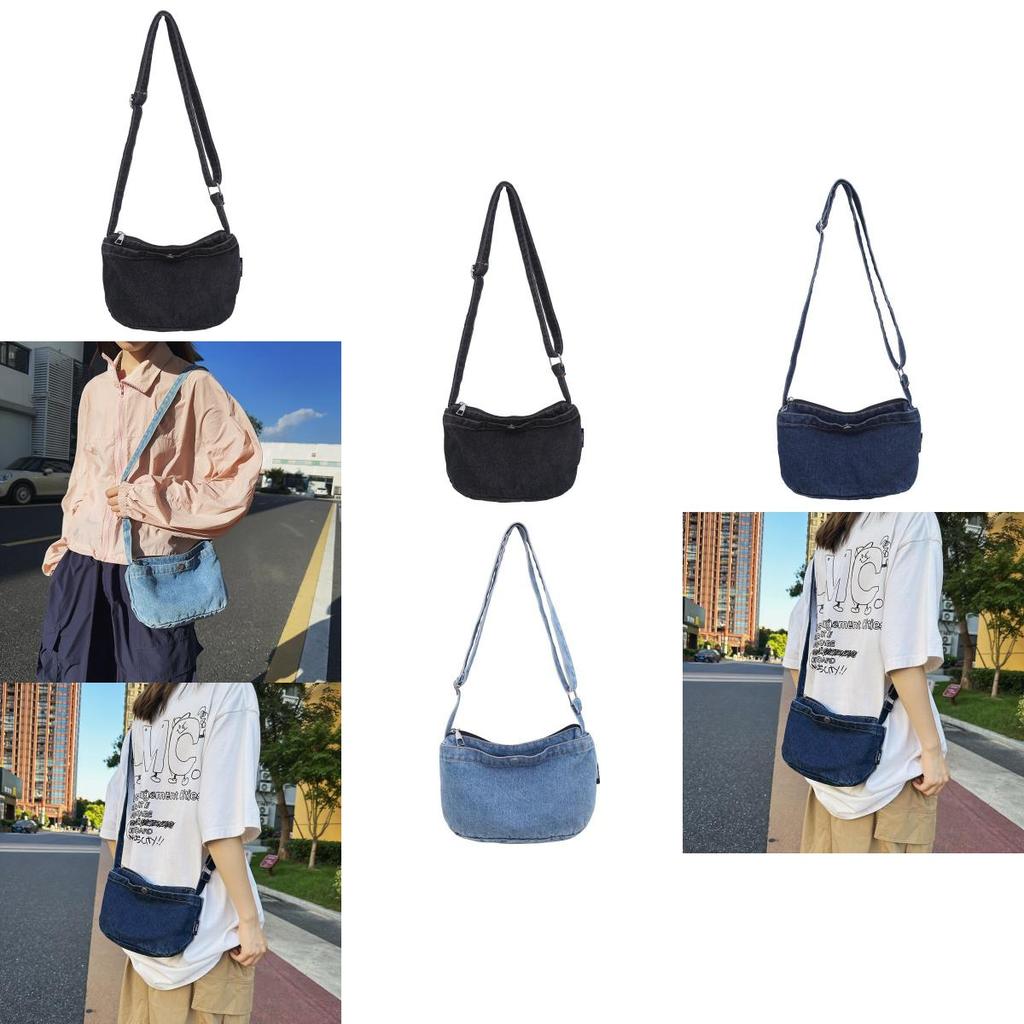 Women Denim Crossbody Bag In Street Trend Style With Soft Structure And Zipper Closure