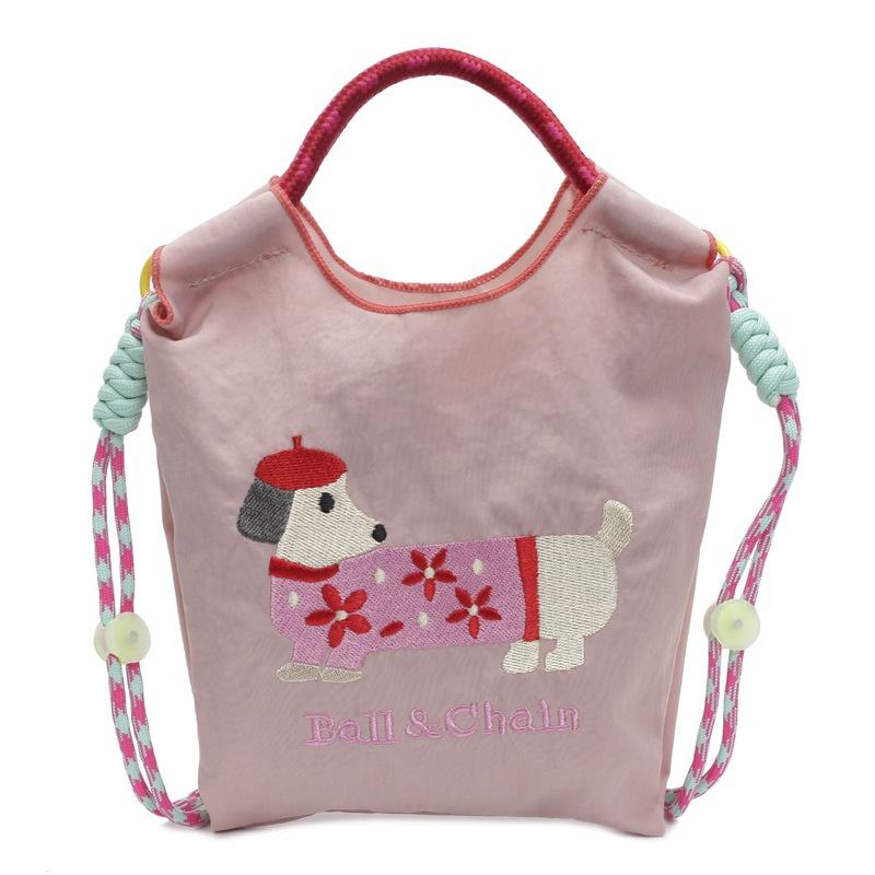 High round embroidered shopping bag, nylon waterproof tote bag, environmentally friendly folding portable shoulder bag.