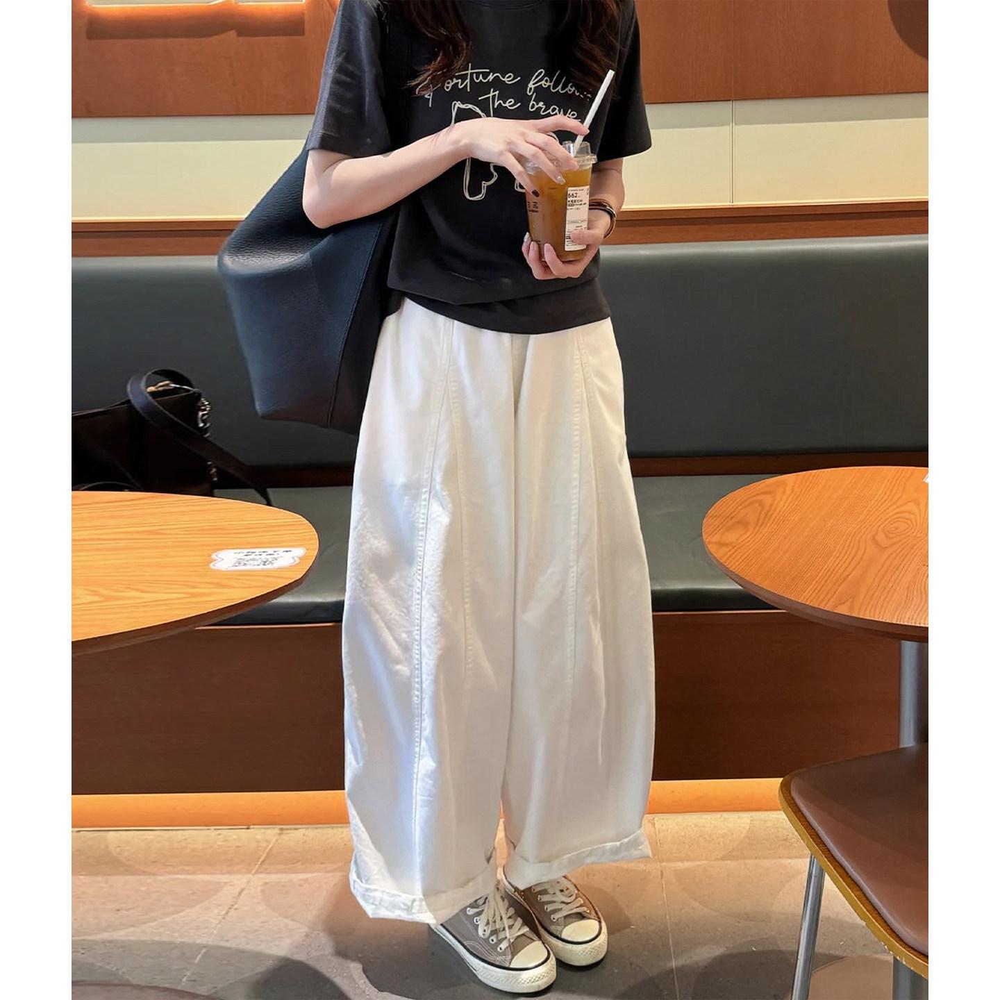 Women s Plus Size White Wide-Leg Loose Fit Pants - Spring/Summer 2026 L