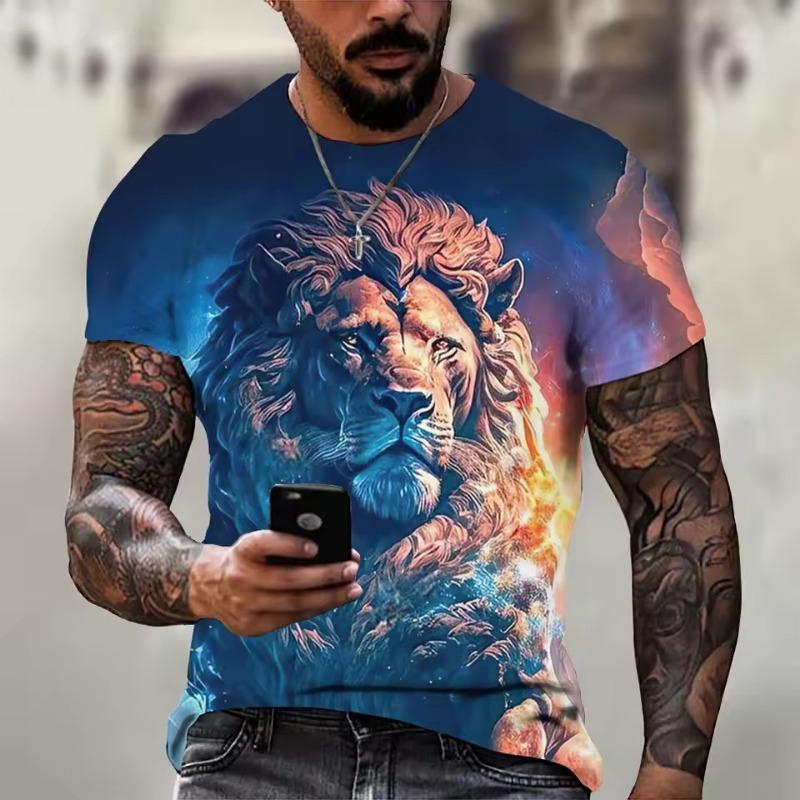 Summer Retro T-Shirt Animal Lion 3d Print Fashion Short Sleeve Top Elastic Oversized Clothing Sweatshirt Fitness T Shirt for Men