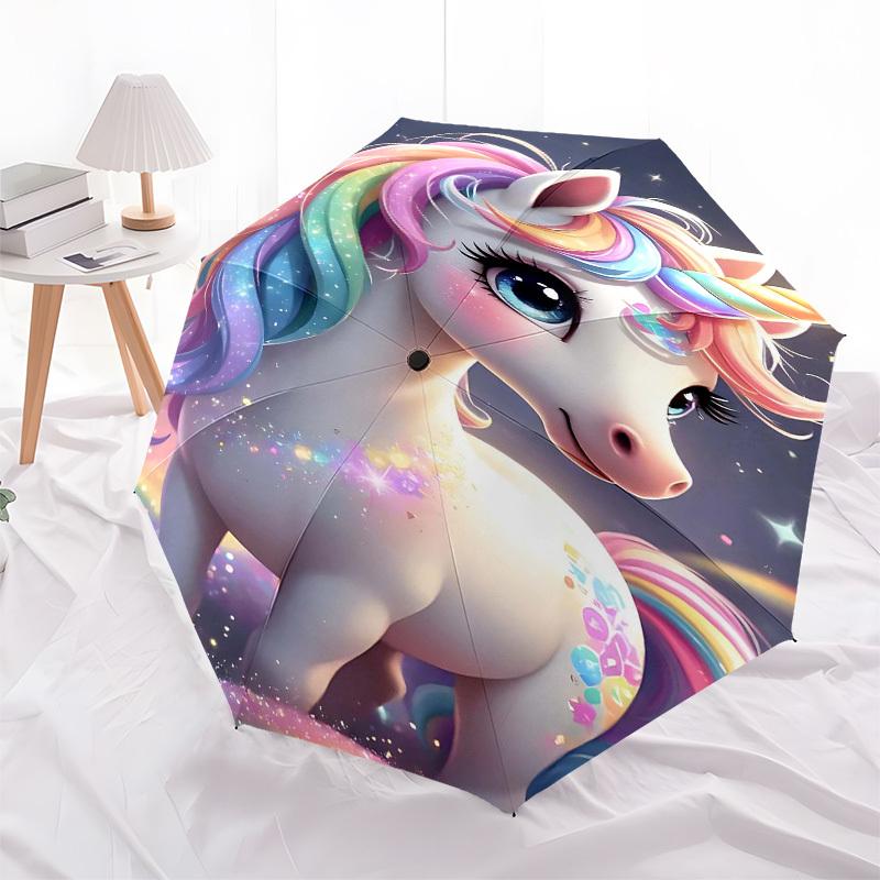 1pc Unicorn FantasyOpen/Close Umbrella-Windproof, Compact Travel Umbrella, Sturdy 8-Rib Shaft, Outdoor Accessory, 1121