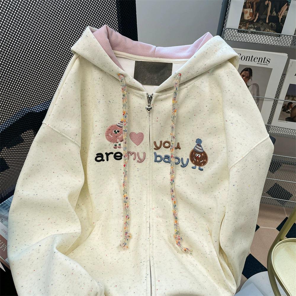 Women's Japanese Style Dot Embroidery Hooded Cardigan - Autumn Fashion Top