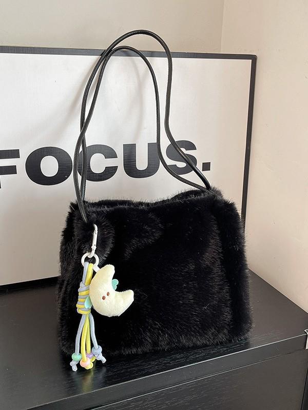 Bolsa Tote Transversal e de Ombro de Pelúcia Fofa Estilo Coreano