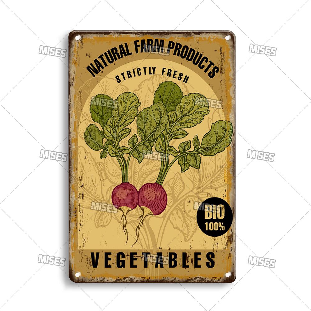 MISES Fruit And Vegetable Metal Poster Decorative Plate Kitchen Vintage Poster Home Bar Farm Industrial Decor Metal Tin Sign
