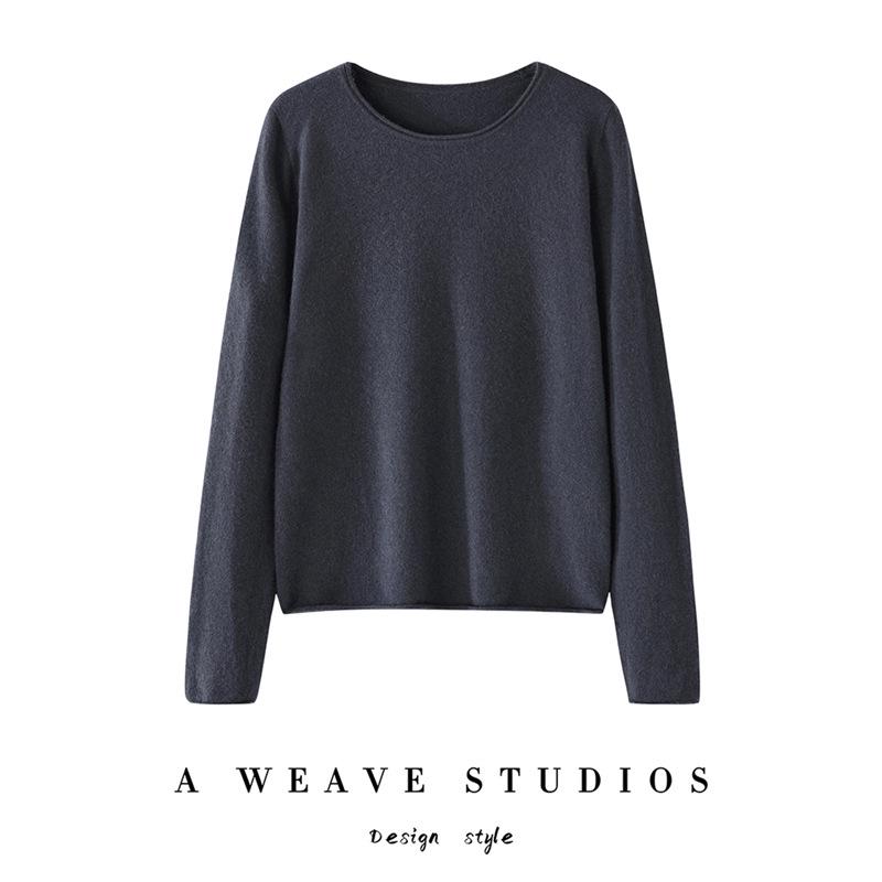 Pull en cachemire 100 % pur pour femme, coupe ample, ourlet roulé, col rond, manches longues, tricot pour l'automne et l'hiver