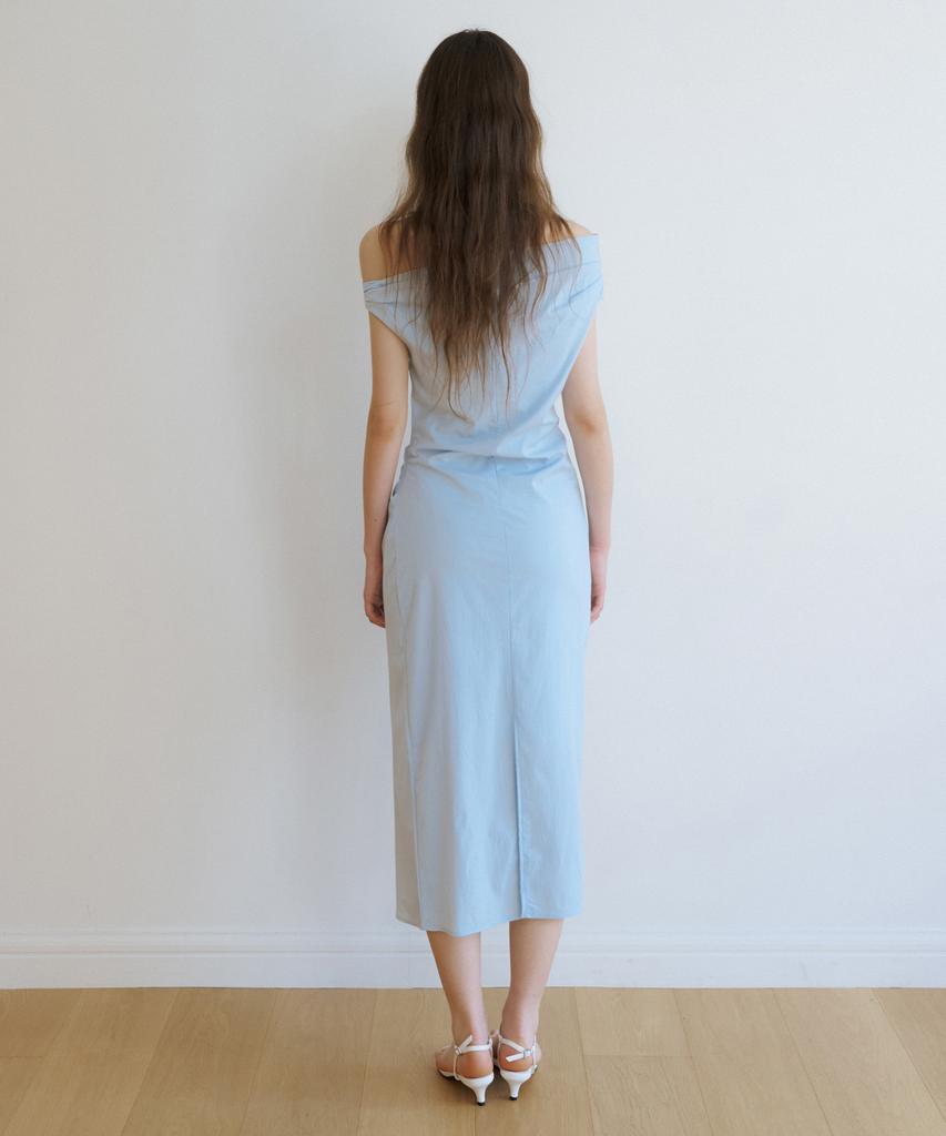 Riorg Wa Unbalanced Drape Sleeveless Ops Sky Blue