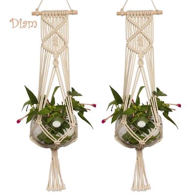 Plar Bear Hand Woven Hemp Rope Plants Flowers Pot Hanging Basket Holder Net Garden Decor